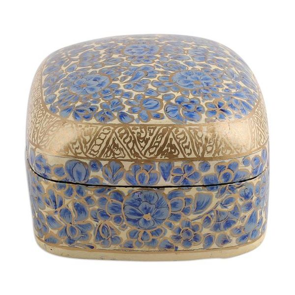 Alternate image for Hand-Painted Blue Wood Papier Mache Floral Decorative Box Blue Garden