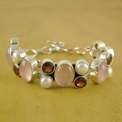 Alternate image for Pearl Rose Quartz and Garnet Bracelet from India A Spell of Romance