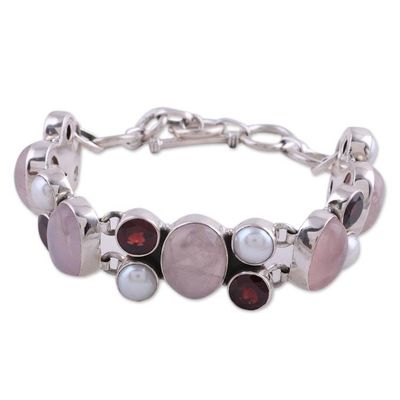 Alternate image for Pearl Rose Quartz and Garnet Bracelet from India A Spell of Romance