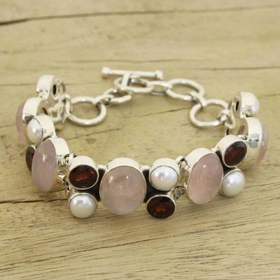 Alternate image for Pearl Rose Quartz and Garnet Bracelet from India A Spell of Romance
