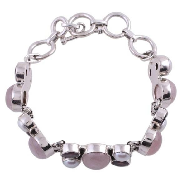 Alternate image for Pearl Rose Quartz and Garnet Bracelet from India A Spell of Romance
