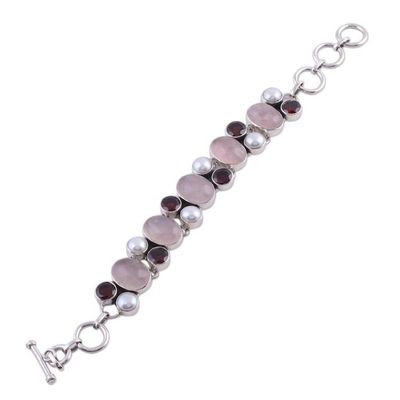 Alternate image for Pearl Rose Quartz and Garnet Bracelet from India A Spell of Romance