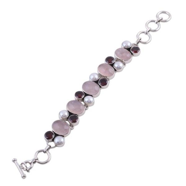 Alternate image for Pearl Rose Quartz and Garnet Bracelet from India A Spell of Romance