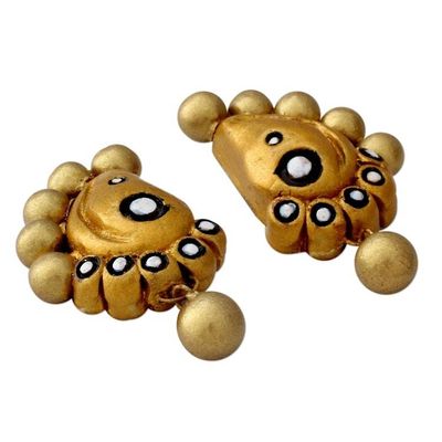 Alternate image for Hand Painted Golden Ceramic Earrings in Paisley Shape Golden Paisley Glamour