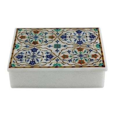 Alternate image for Handcrafted Indian Floral Marble Inlay Jewelry Box Medallions