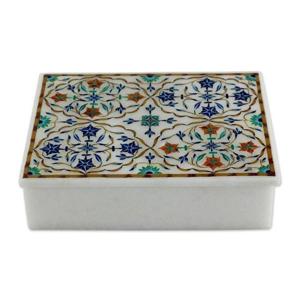 Alternate image for Handcrafted Indian Floral Marble Inlay Jewelry Box Medallions