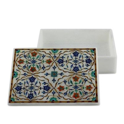 Alternate image for Handcrafted Indian Floral Marble Inlay Jewelry Box Medallions