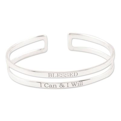 Alternate image for Hand Made Sterling Silver Cuff Bracelet Positive Mood