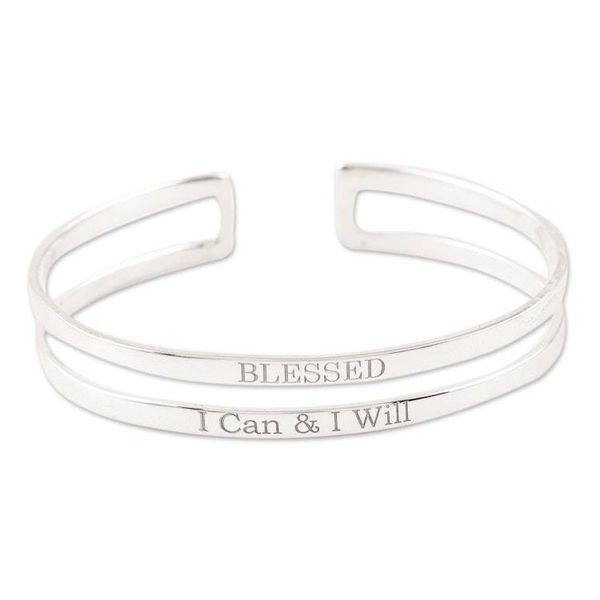 Alternate image for Hand Made Sterling Silver Cuff Bracelet Positive Mood