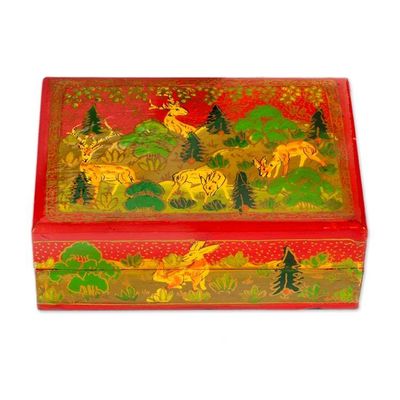 Alternate image for Hand-Painted Wood Papier Mache Decorative Box from India Red Wild Landscape