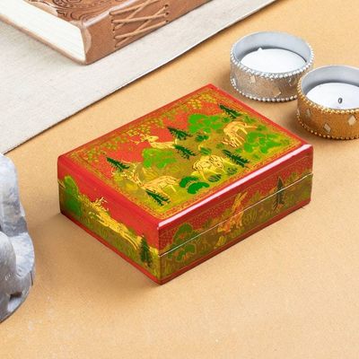 Alternate image for Hand-Painted Wood Papier Mache Decorative Box from India Red Wild Landscape