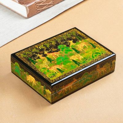 Alternate image for Hand-Painted Wood Papier Mache Decorative Box in Black Wild Paradise in Black