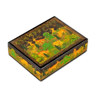 Alternate image for Hand-Painted Wood Papier Mache Decorative Box in Black Wild Paradise in Black