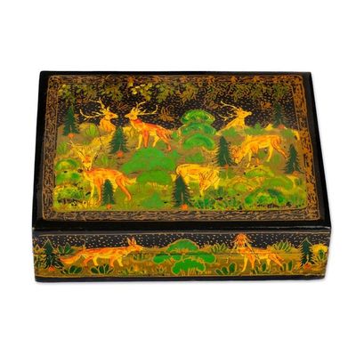 Alternate image for Hand-Painted Wood Papier Mache Decorative Box in Black Wild Paradise in Black