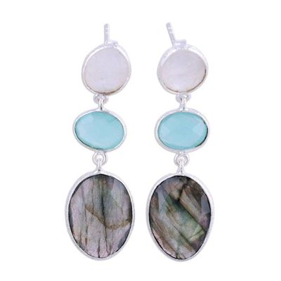Alternate image for Multi Gemstone Sterling Silver Post Dangle Earrings Majestic Trio