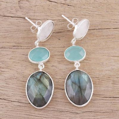 Alternate image for Multi Gemstone Sterling Silver Post Dangle Earrings Majestic Trio