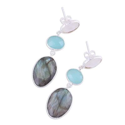 Alternate image for Multi Gemstone Sterling Silver Post Dangle Earrings Majestic Trio