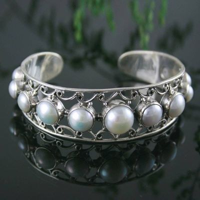 Primary image for Cultured Pearl and Sterling Silver Cuff Bracelet from India Nostalgic Chic