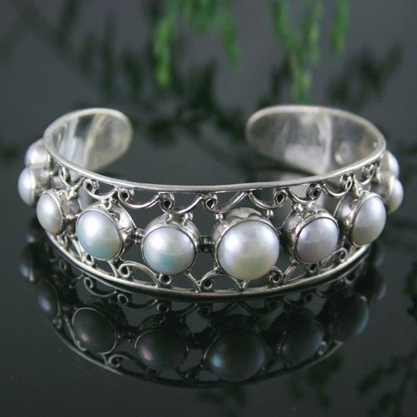 Alternate image for Cultured Pearl and Sterling Silver Cuff Bracelet from India Nostalgic Chic