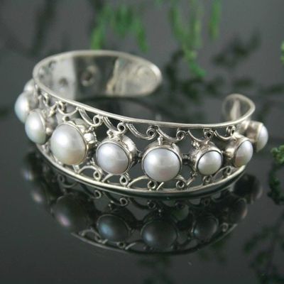 Alternate image for Cultured Pearl and Sterling Silver Cuff Bracelet from India Nostalgic Chic