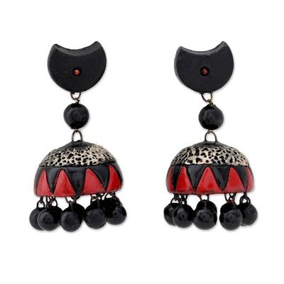 Alternate image for Black and Red Handmade Terracotta Ceramic Earrings Divine Galaxy