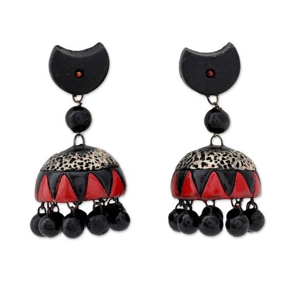 Alternate image for Black and Red Handmade Terracotta Ceramic Earrings Divine Galaxy