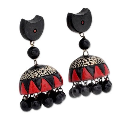 Alternate image for Black and Red Handmade Terracotta Ceramic Earrings Divine Galaxy