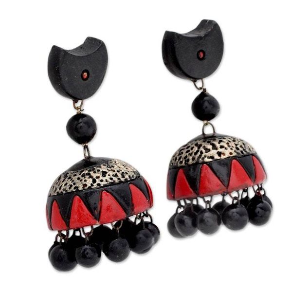 Alternate image for Black and Red Handmade Terracotta Ceramic Earrings Divine Galaxy