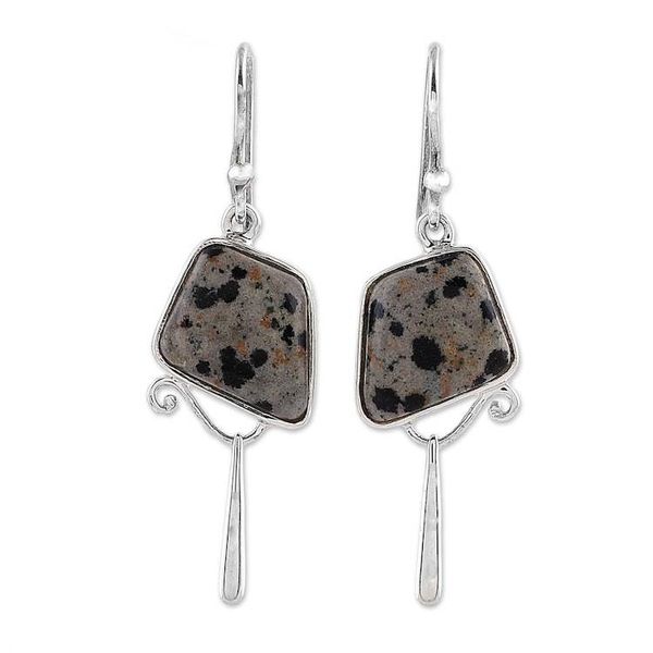 Alternate image for India Dalmatian Jasper and Sterling Silver Dangle Earrings Dalmatian Beauty