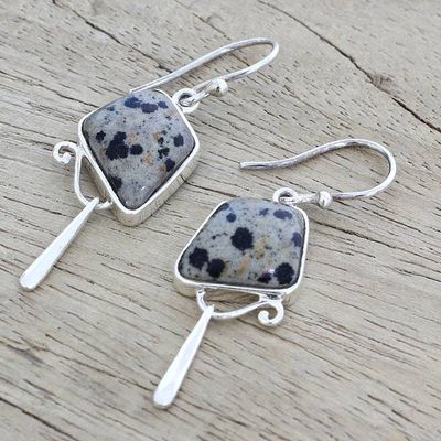 Alternate image for India Dalmatian Jasper and Sterling Silver Dangle Earrings Dalmatian Beauty