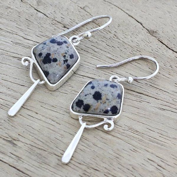 Alternate image for India Dalmatian Jasper and Sterling Silver Dangle Earrings Dalmatian Beauty