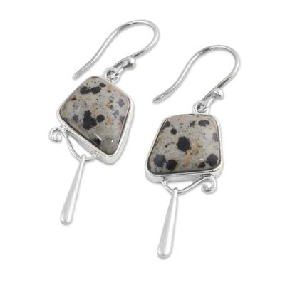 Alternate image for India Dalmatian Jasper and Sterling Silver Dangle Earrings Dalmatian Beauty