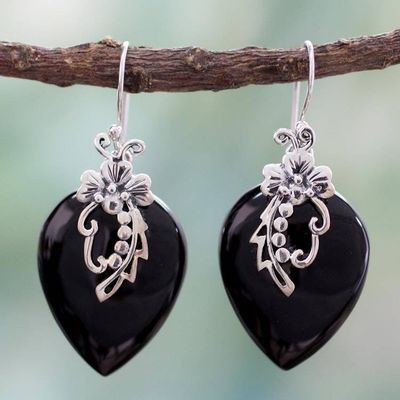 Main image for Hand Crafted Sterling Silver Onyx Floral Earrings Midnight Magic