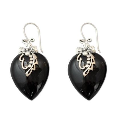Alternate image for Hand Crafted Sterling Silver Onyx Floral Earrings Midnight Magic