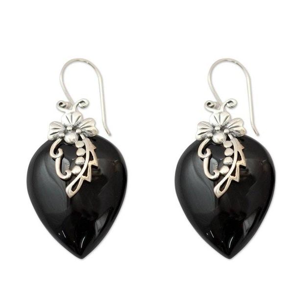 Alternate image for Hand Crafted Sterling Silver Onyx Floral Earrings Midnight Magic