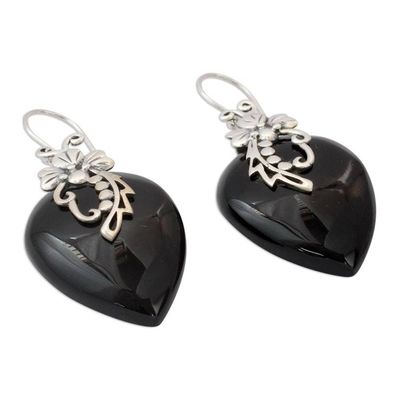 Alternate image for Hand Crafted Sterling Silver Onyx Floral Earrings Midnight Magic