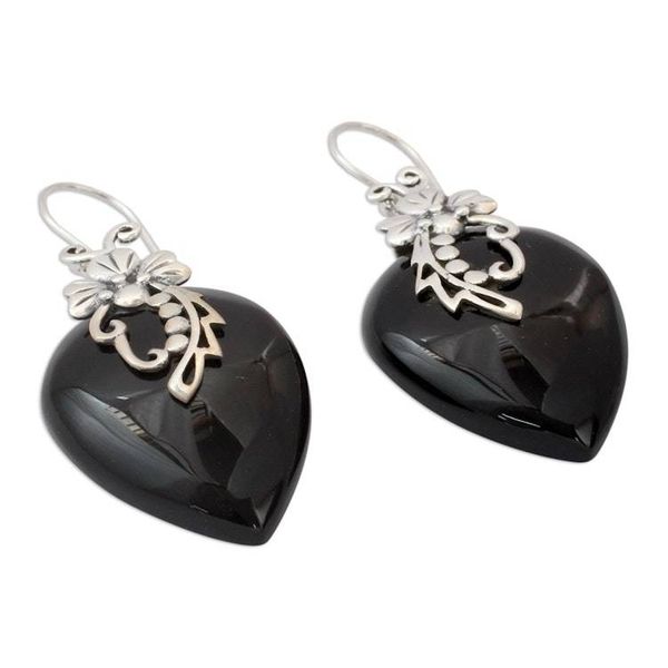 Alternate image for Hand Crafted Sterling Silver Onyx Floral Earrings Midnight Magic