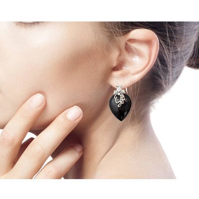 Alternate image for Hand Crafted Sterling Silver Onyx Floral Earrings Midnight Magic