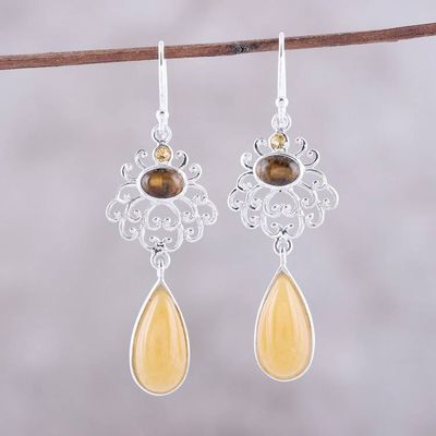 Alternate image for Earth-Tone Multi-Gemstone Dangle Earrings from India Harmonious Trio