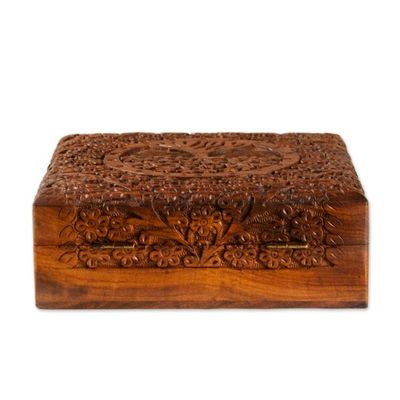 Alternate image for Wood Decorative Box with Hand-Carved Tree and Floral Motifs Rustic Heritage