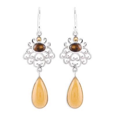 Alternate image for Earth-Tone Multi-Gemstone Dangle Earrings from India Harmonious Trio