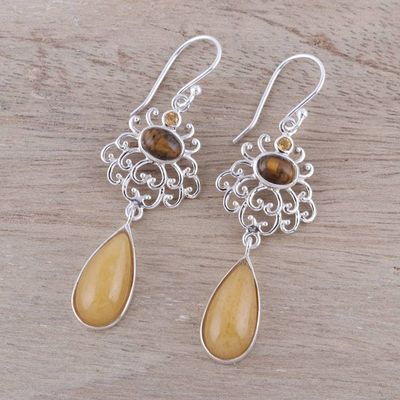 Alternate image for Earth-Tone Multi-Gemstone Dangle Earrings from India Harmonious Trio