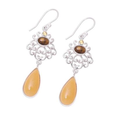 Alternate image for Earth-Tone Multi-Gemstone Dangle Earrings from India Harmonious Trio