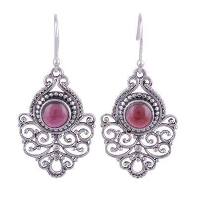 Alternate image for Ornate Sterling Silver and Garnet Dangle Earrings Shalimar Fountain