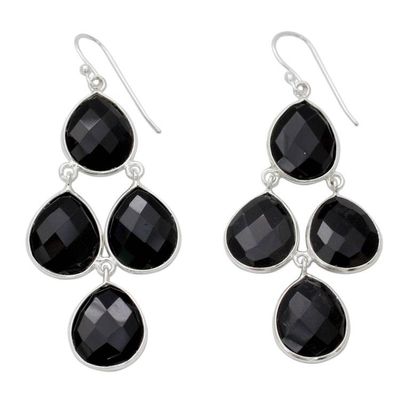Alternate image for Indian Black Onyx and Sterling Silver Chandelier Earrings Midnight Chandelier