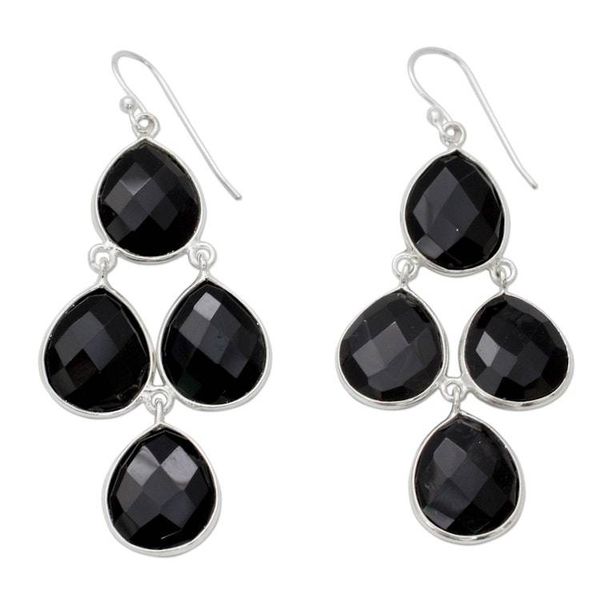 Alternate image for Indian Black Onyx and Sterling Silver Chandelier Earrings Midnight Chandelier