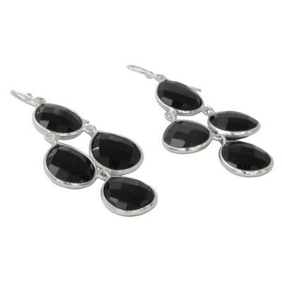 Alternate image for Indian Black Onyx and Sterling Silver Chandelier Earrings Midnight Chandelier