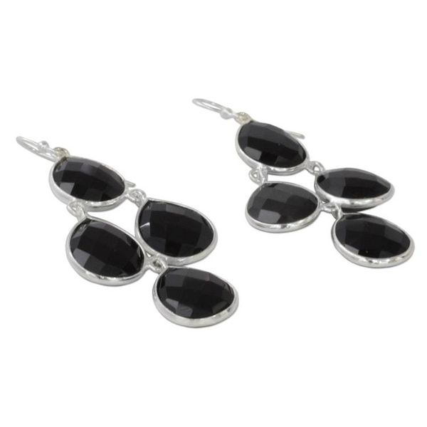 Alternate image for Indian Black Onyx and Sterling Silver Chandelier Earrings Midnight Chandelier