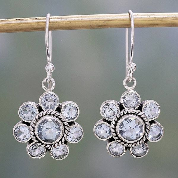 Alternate image for Blue Topaz and Sterling Silver Dangle Earrings from India Morning Glitter
