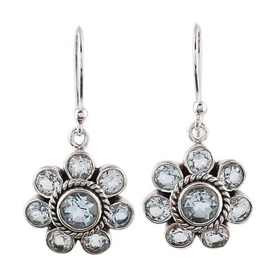 Alternate image for Blue Topaz and Sterling Silver Dangle Earrings from India Morning Glitter
